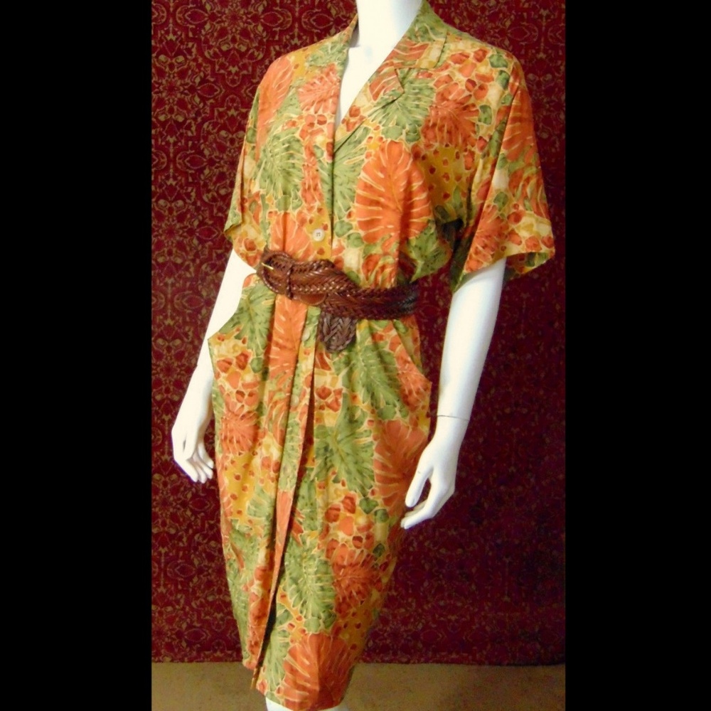 GILLIAN Vintage 80s foliage silk dress 6🗓️ - Picture 4 of 7